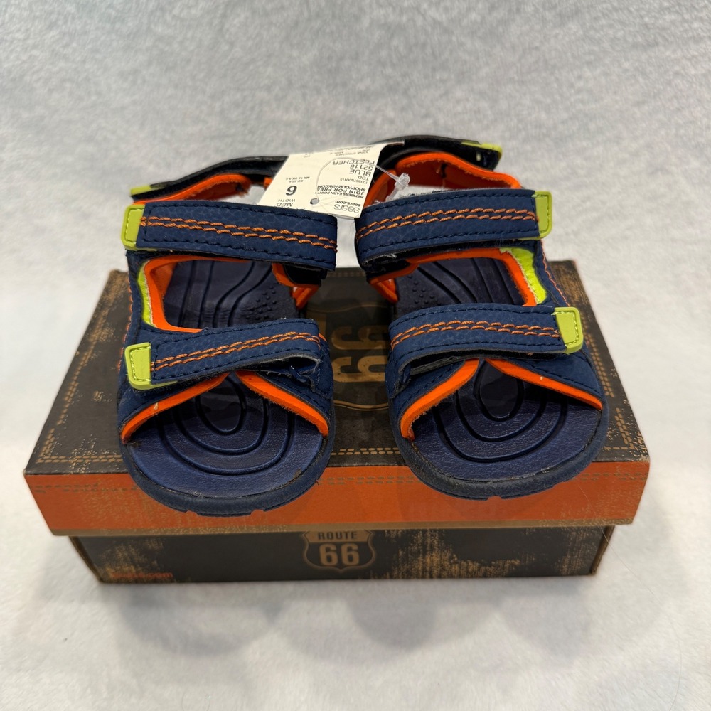 Route 66 Fletcher Toddler Boys Sandals Navy Blue Orange Lime Green Size 6 NIB